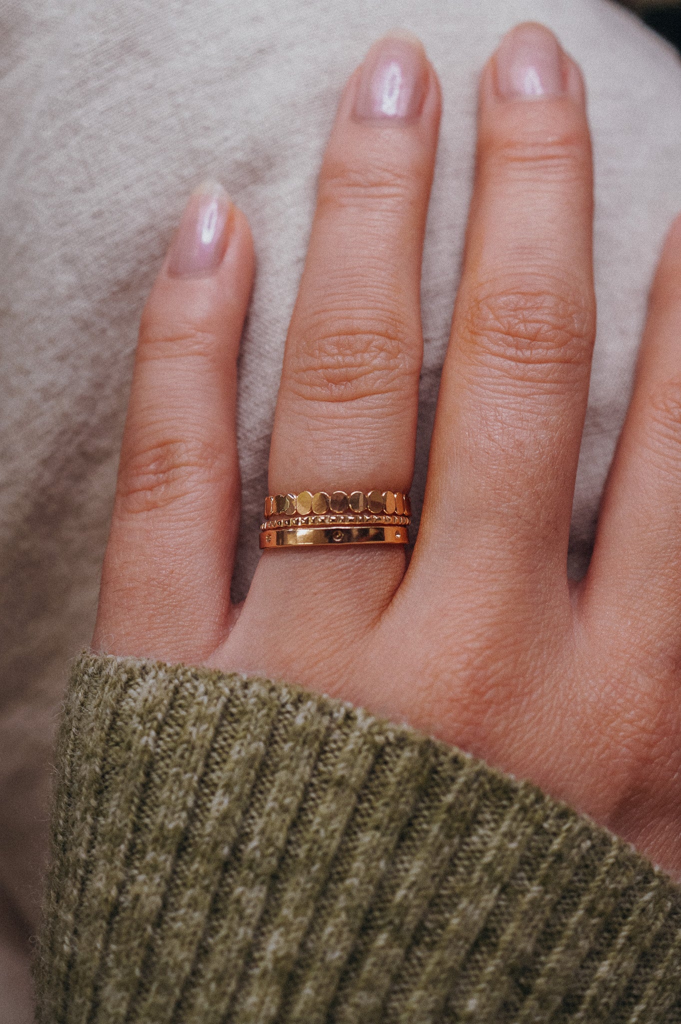 Dot Mixed Texture Set of 3 Stacking Rings, Gold Fill, Rose Gold Fill or Sterling Silver