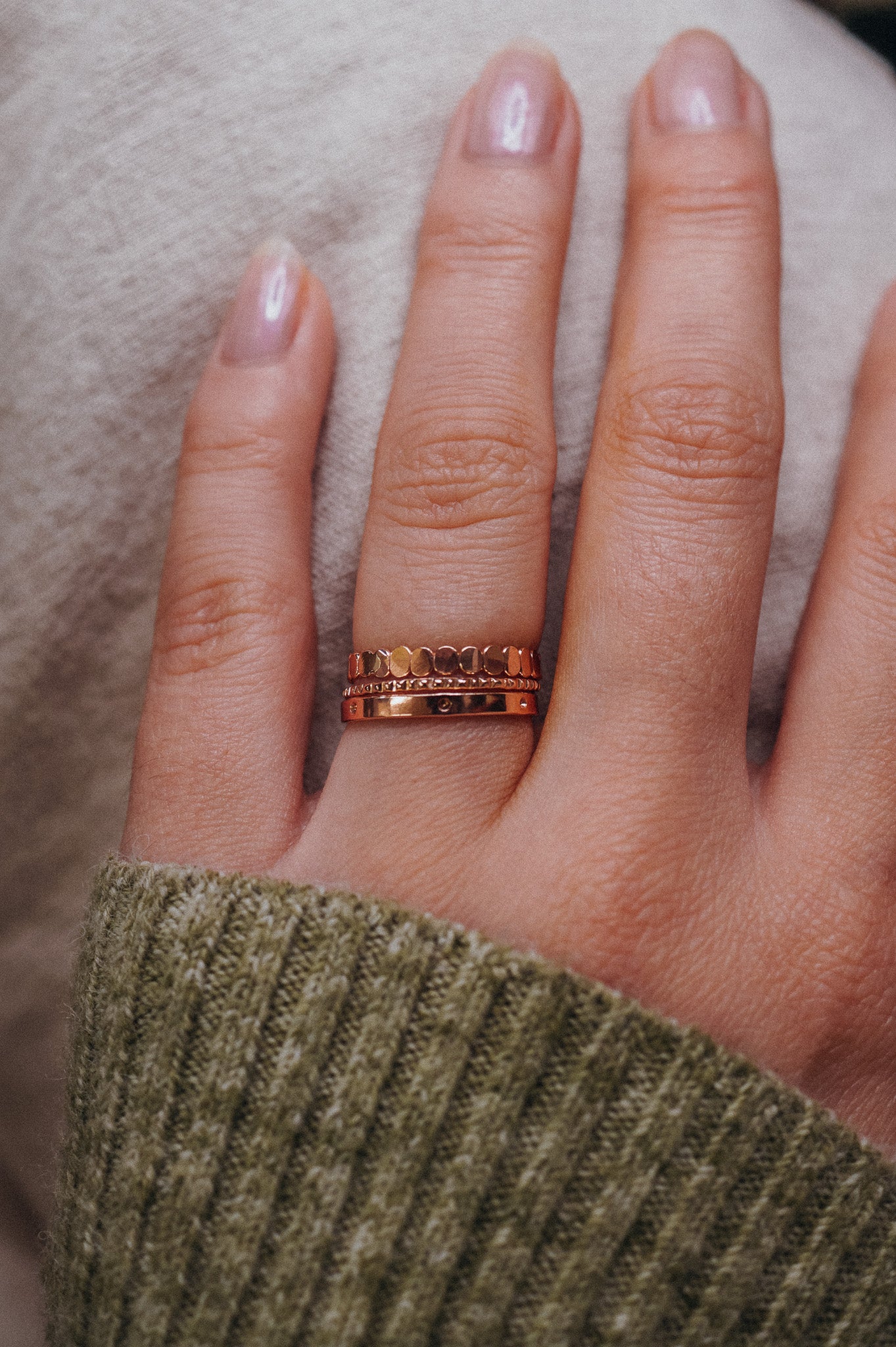 Dot Mixed Texture Set of 3 Stacking Rings, Gold Fill, Rose Gold Fill or Sterling Silver