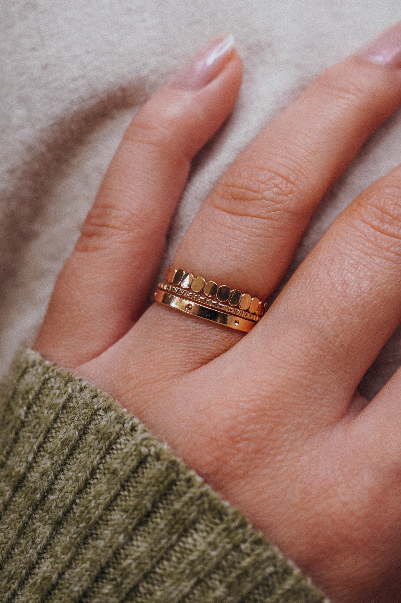 Dot Mixed Texture Set of 3 Stacking Rings, Gold Fill, Rose Gold Fill or Sterling Silver