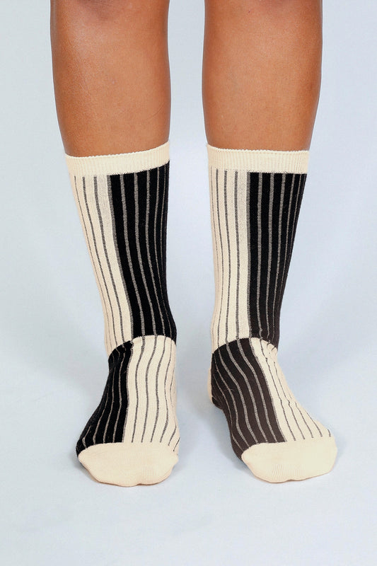 Black & Cream Crew Socks