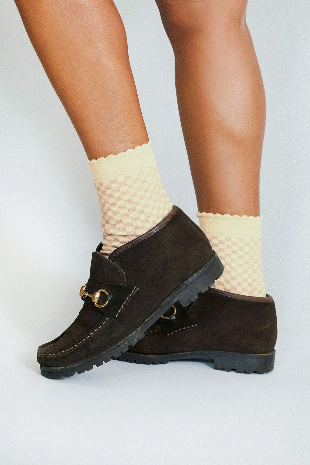 Oat Checkered Ankle Socks