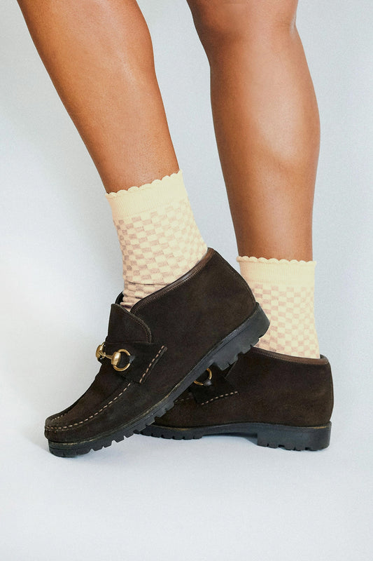 Oat Checkered Ankle Socks