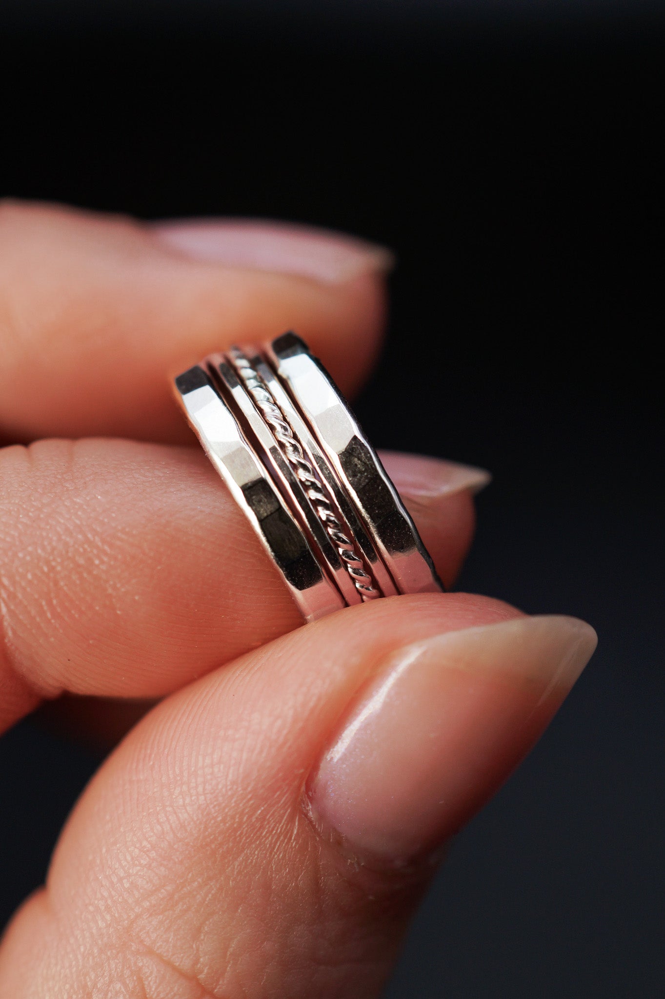 The Ultimate Twist Set of 5 Stacking Rings, Gold Fill, Rose Gold Fill or Sterling Silver