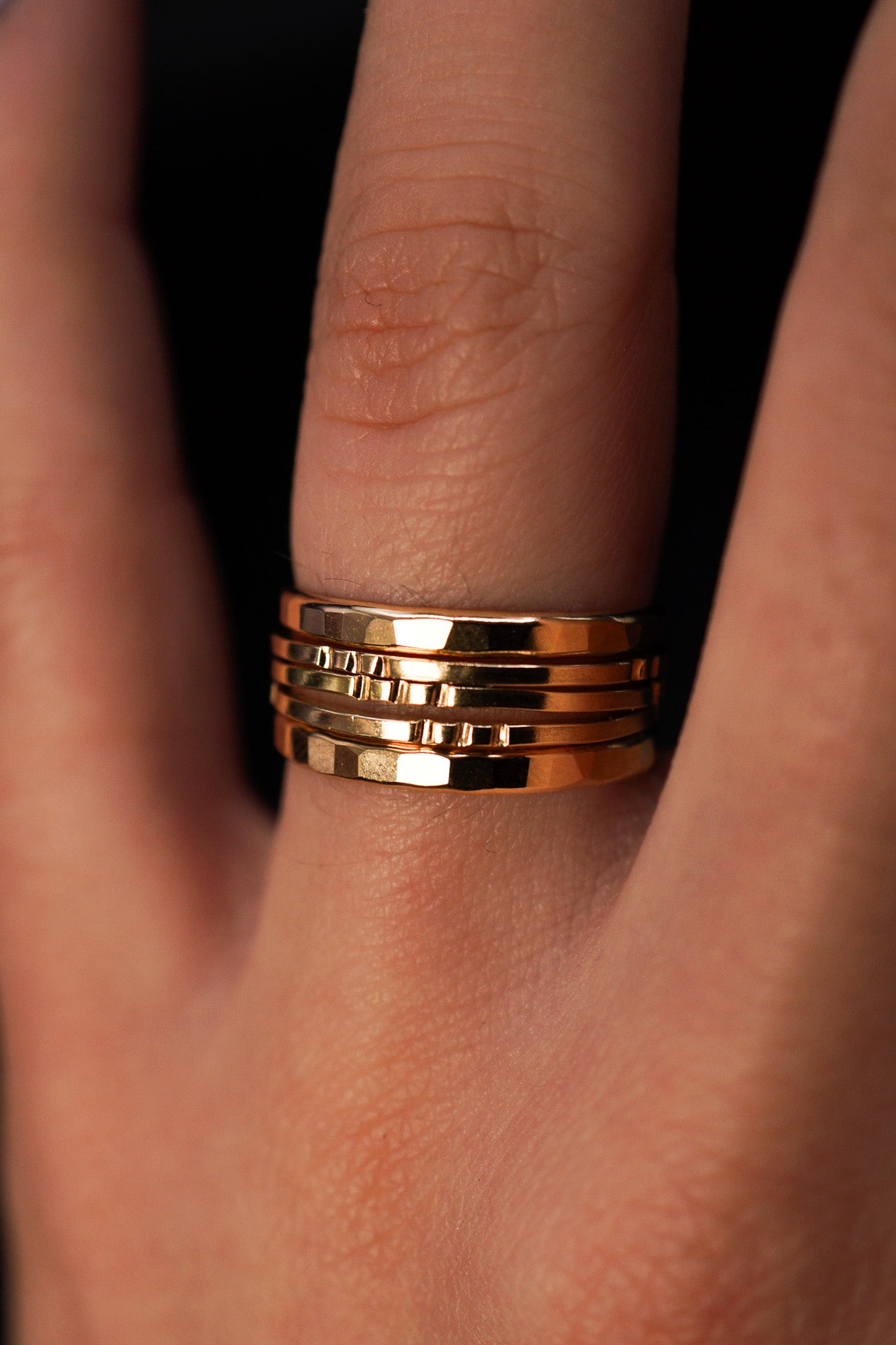 Square Lined Set of 5 Stacking Rings, Gold Fill, Rose Gold Fill or Sterling Silver