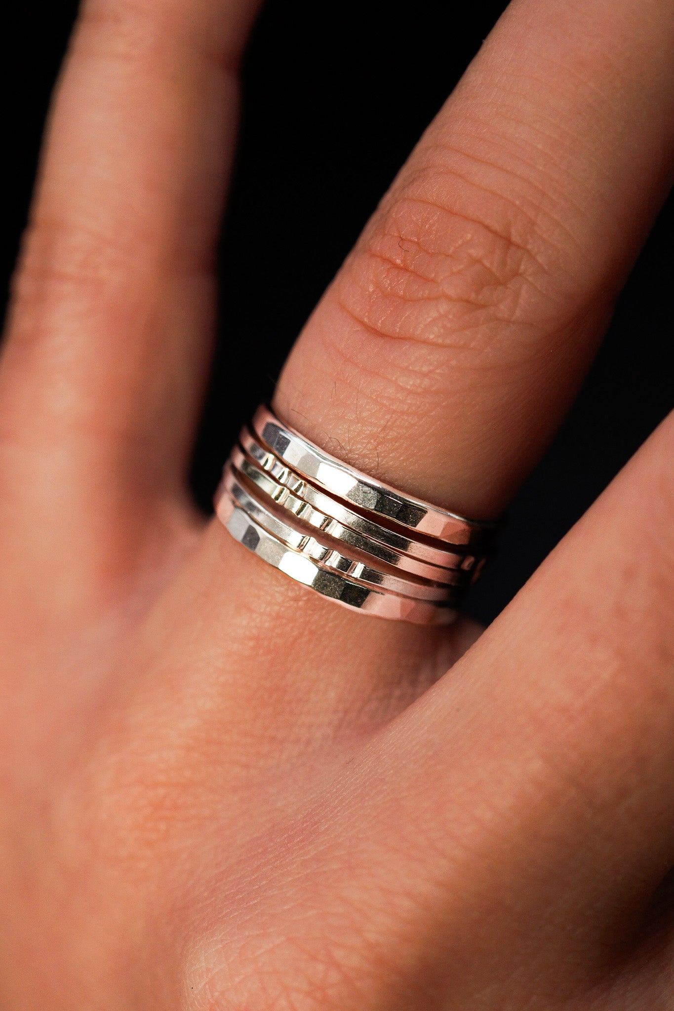 Square Lined Set of 5 Stacking Rings, Gold Fill, Rose Gold Fill or Sterling Silver