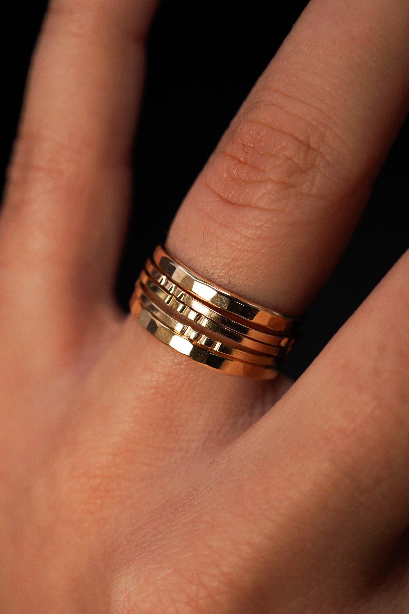 Square Lined Set of 5 Stacking Rings, Gold Fill, Rose Gold Fill or Sterling Silver