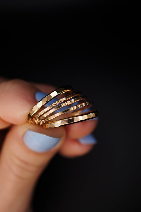 Square Lined Set of 5 Stacking Rings, Gold Fill, Rose Gold Fill or Sterling Silver