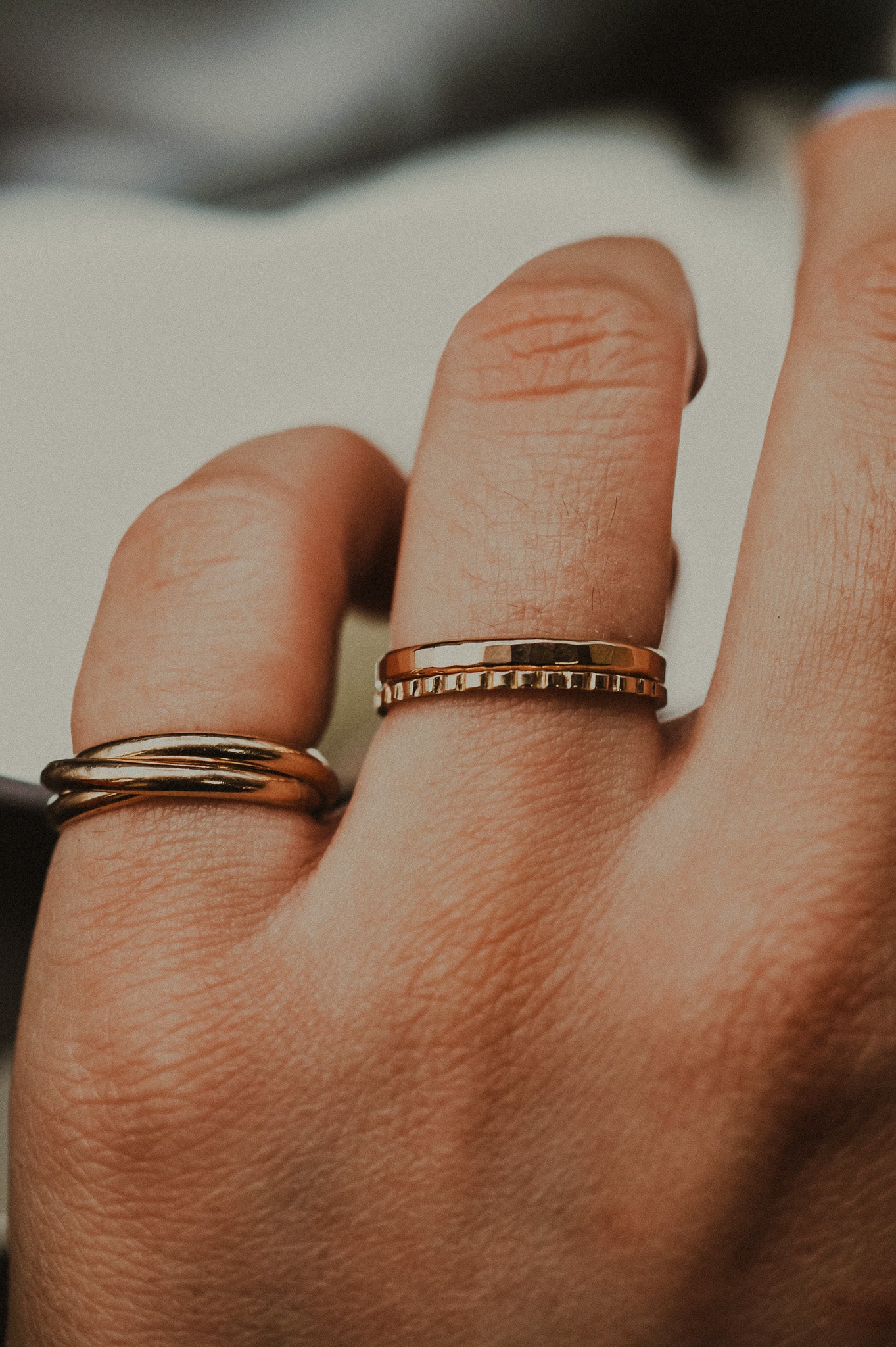 Half Lined Ring, 14K Rose Gold Fill