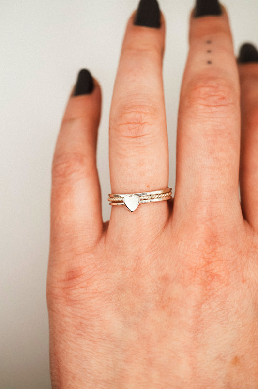 Heart Set of 3 Stacking Rings, Sterling Silver