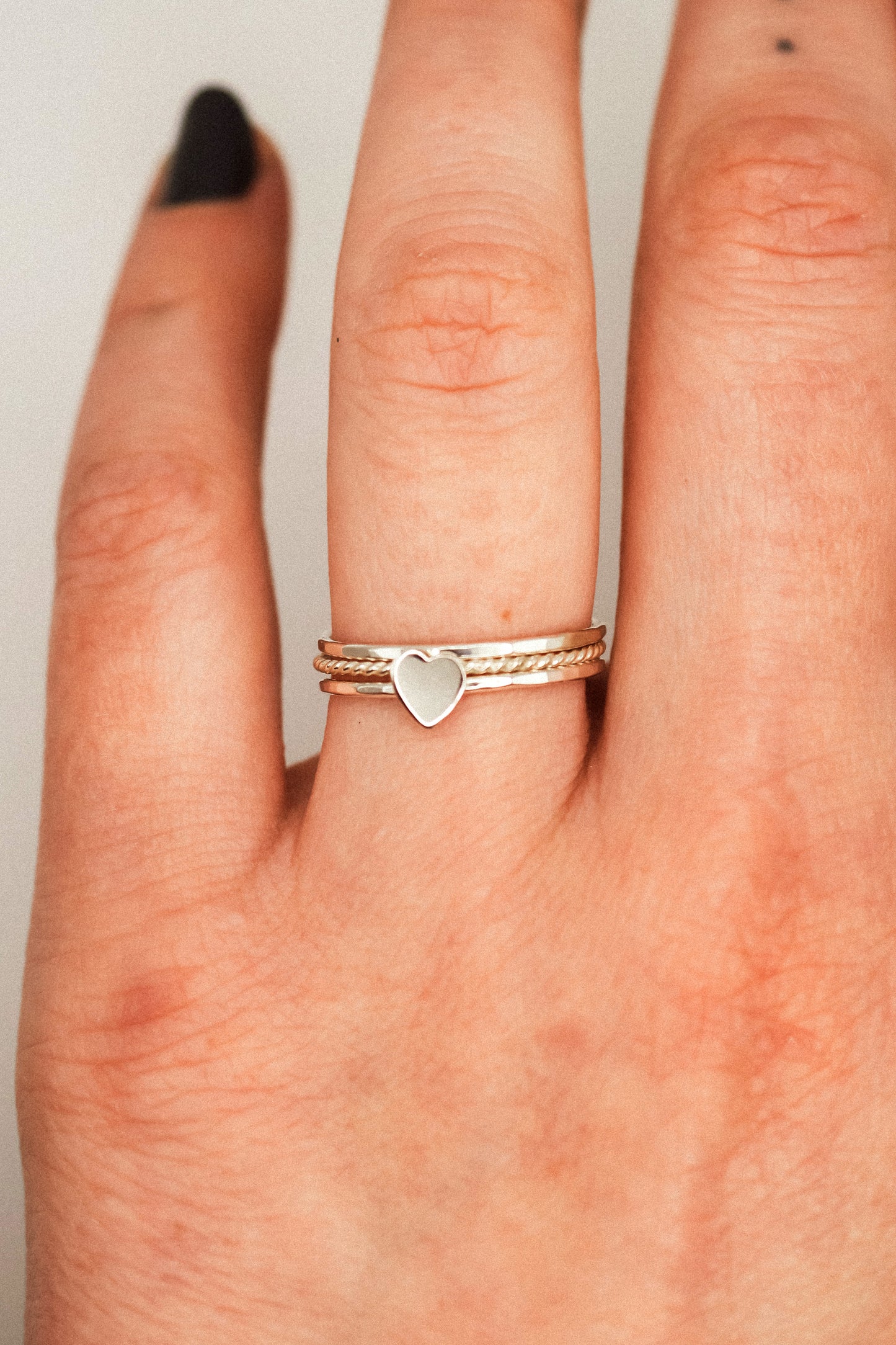 Heart Set of 3 Stacking Rings, Sterling Silver