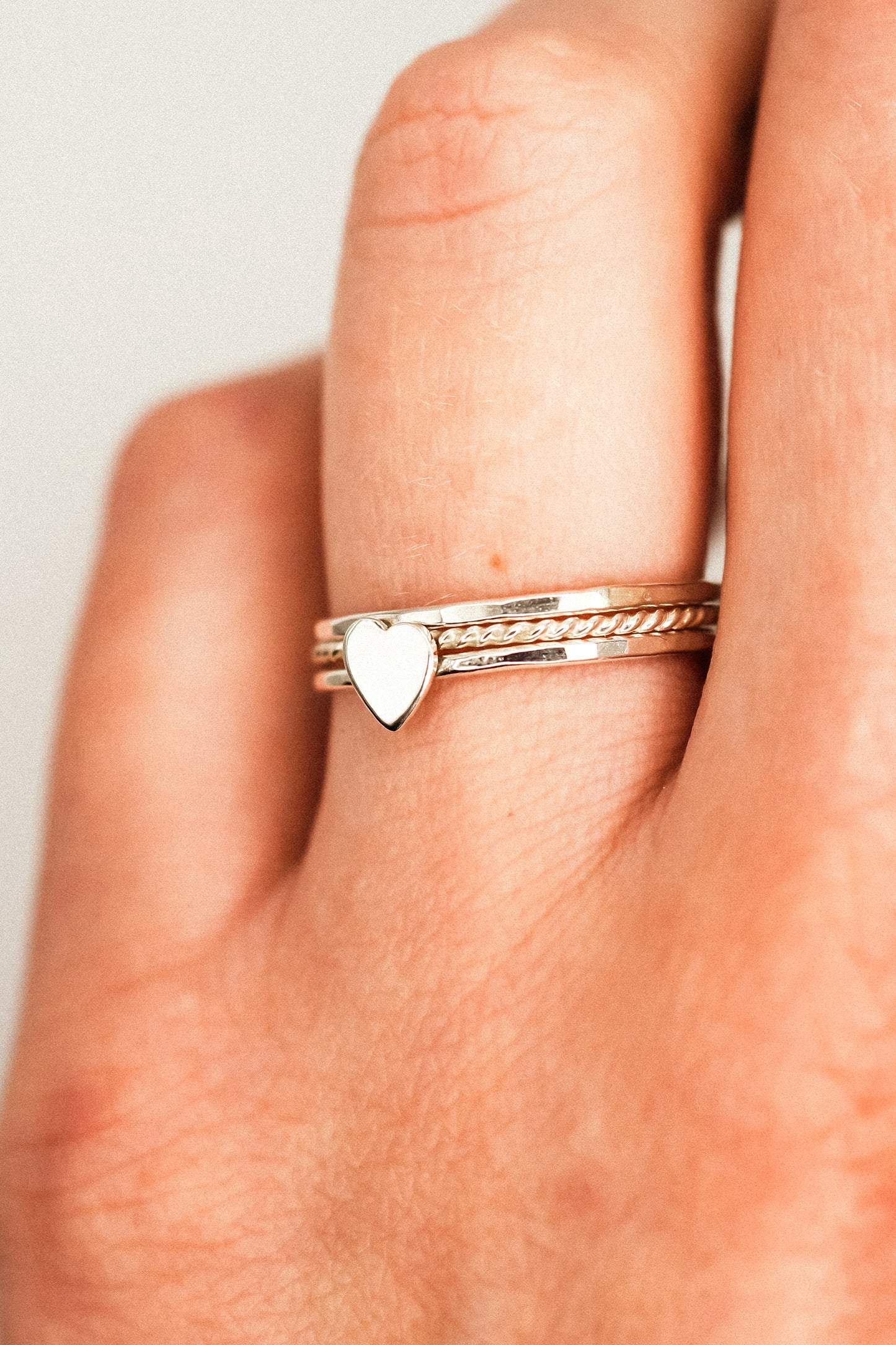 Heart Set of 3 Stacking Rings, Sterling Silver