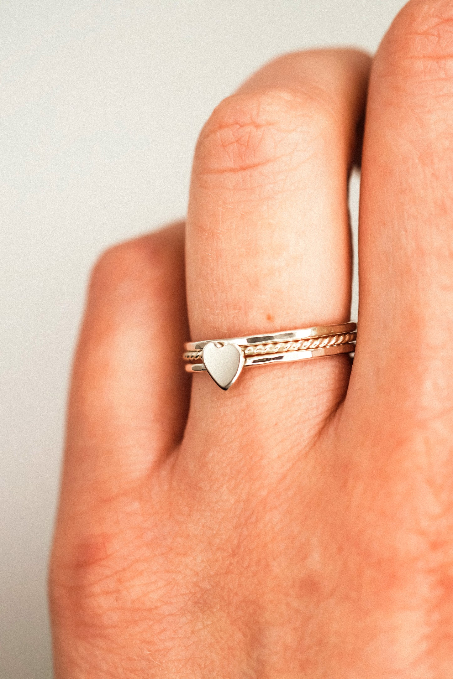 Heart Set of 3 Stacking Rings, Sterling Silver