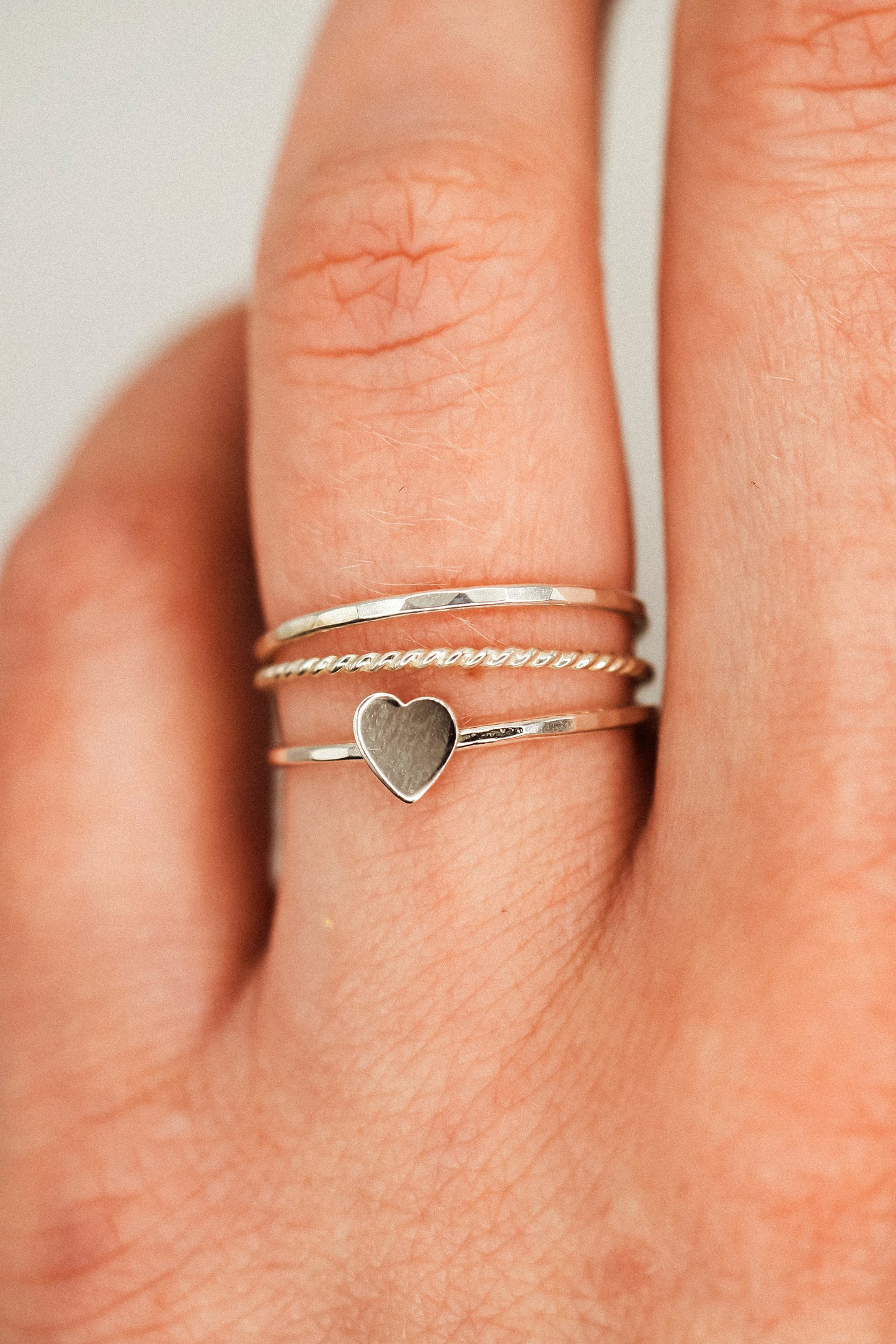 Heart Set of 3 Stacking Rings, Sterling Silver
