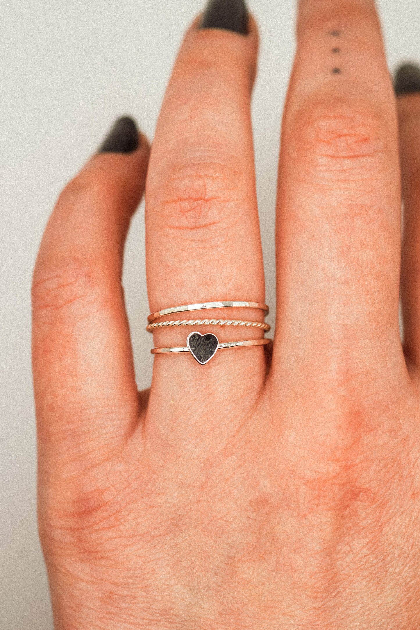 Heart Set of 3 Stacking Rings, Sterling Silver