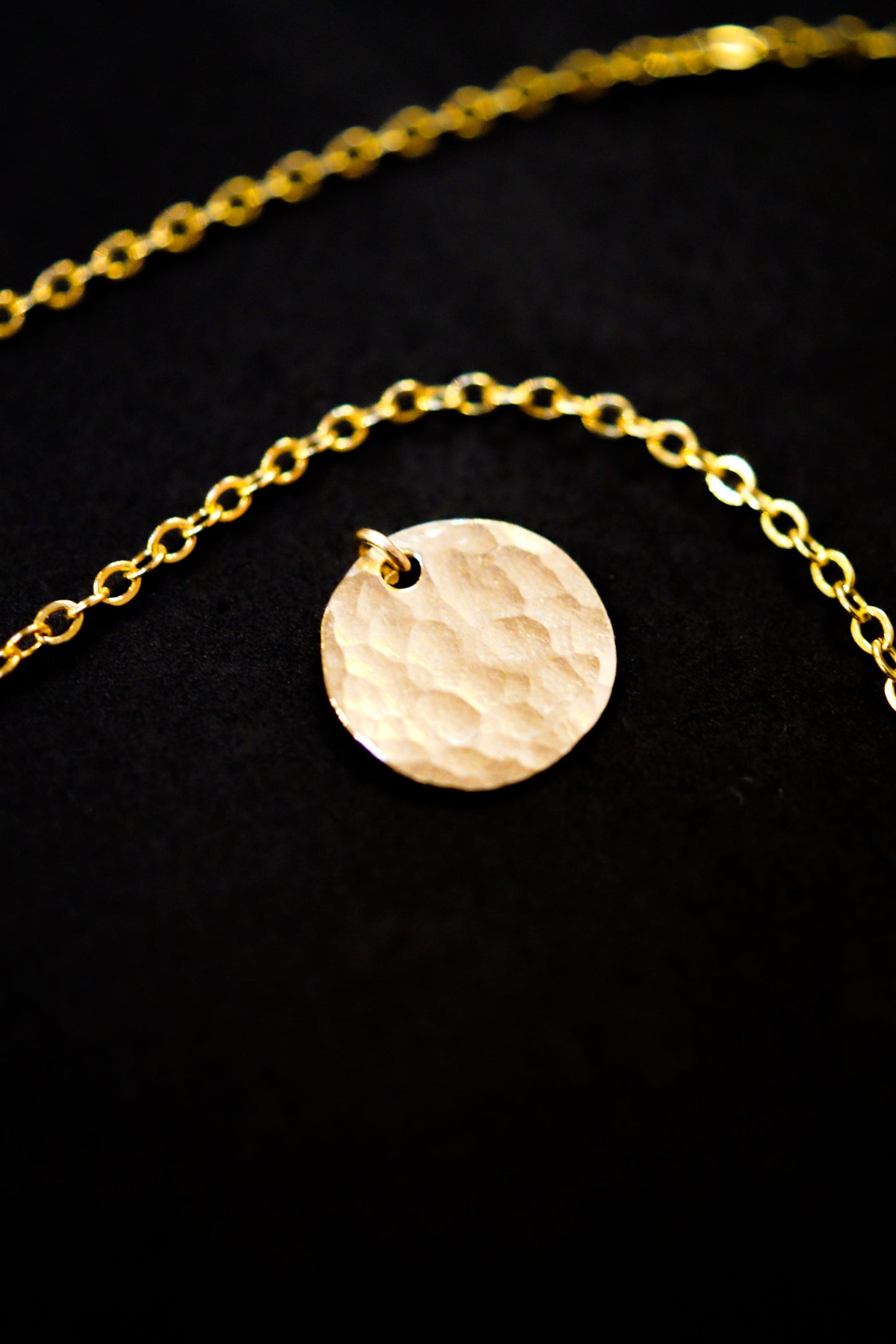 Hammered Medallion Charm, Solid 14K Gold