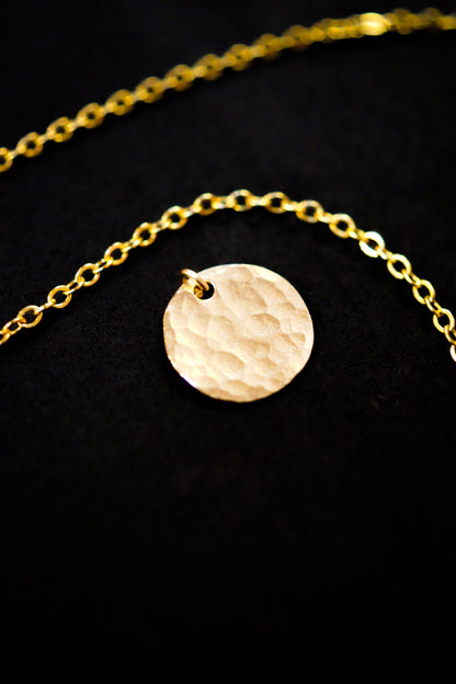 Textured Disc Pendant Charm, Solid 14K Gold