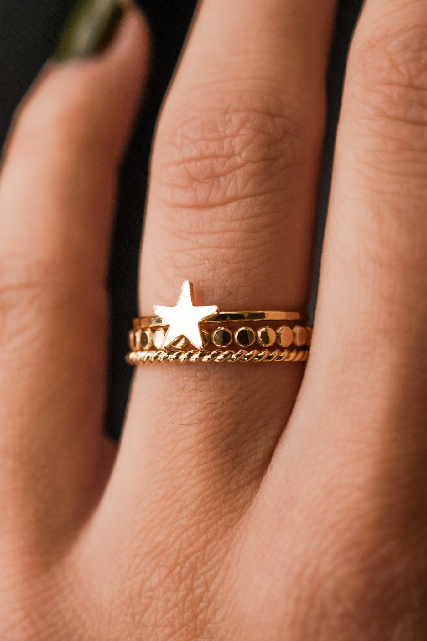 Western Mini Bead Textured Set of 3 Stacking Rings, Gold Fill, Rose Gold Fill or Sterling Silver