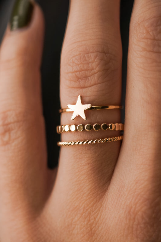 Western Mini Bead Textured Set of 3 Stacking Rings, Gold Fill, Rose Gold Fill or Sterling Silver