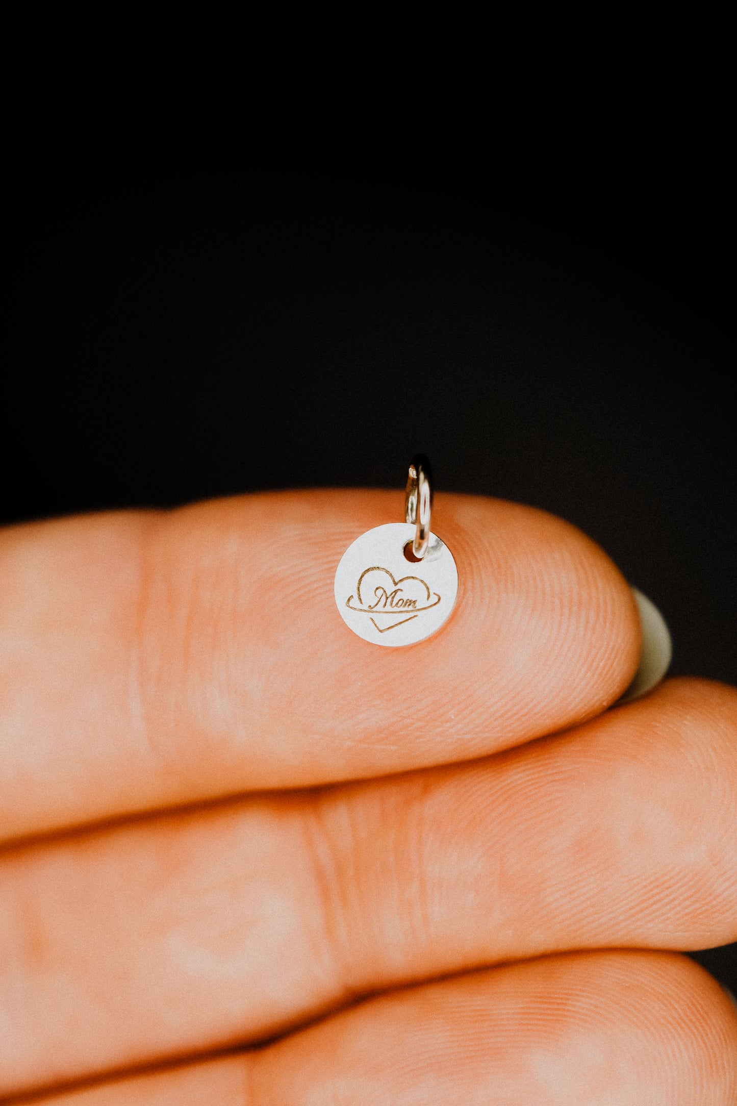 Tiny 'Mom' Engraved Circle Charm