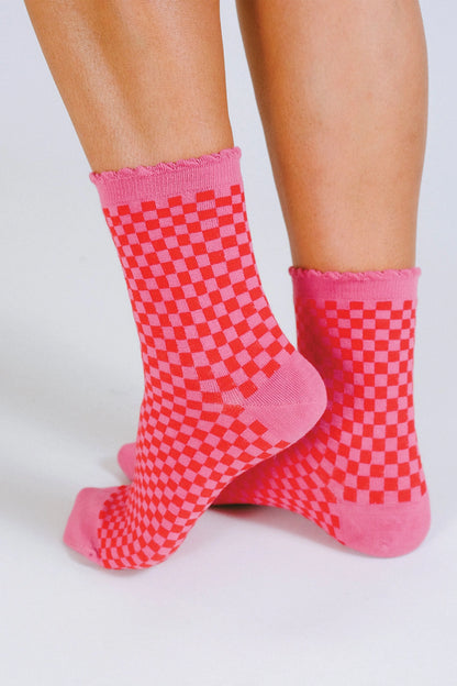 Pink Checkered Ankle Socks