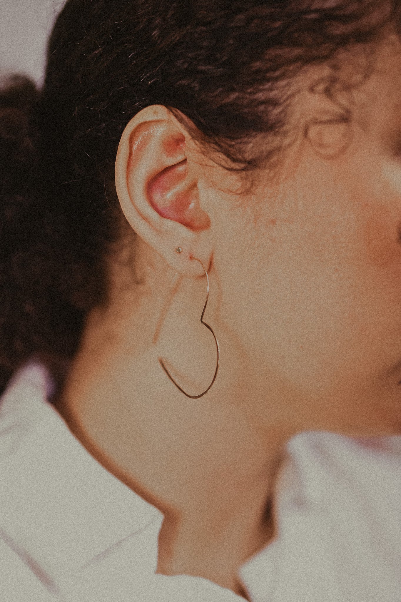 Heart Threader Hoop Earrings, Solid 14K Gold or Rose Gold