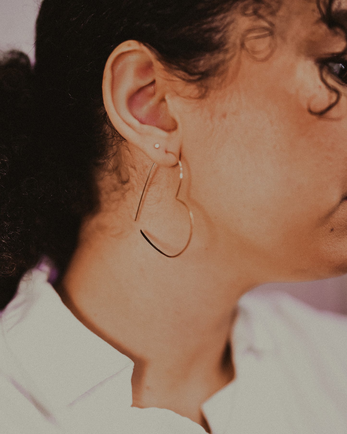 Heart Threader Hoop Earrings, Solid 14K Gold or Rose Gold