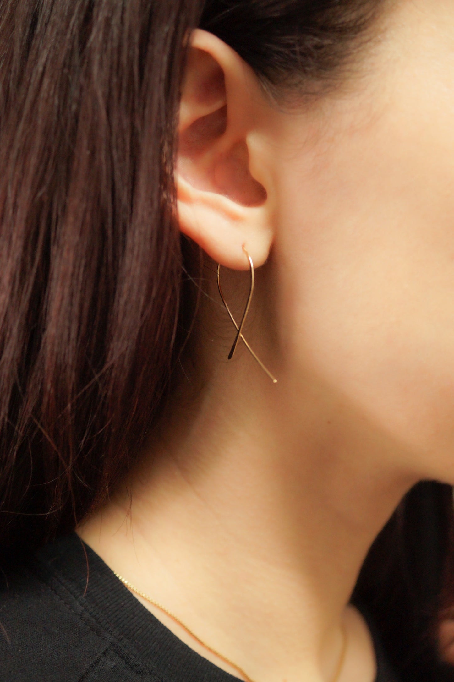 Mini Ribbon Open Hoop Earrings in Solid 14K Gold or Rose Gold