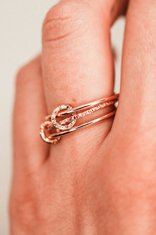 Sparkle Ladder Link Ring, 14K Rose Gold Fill