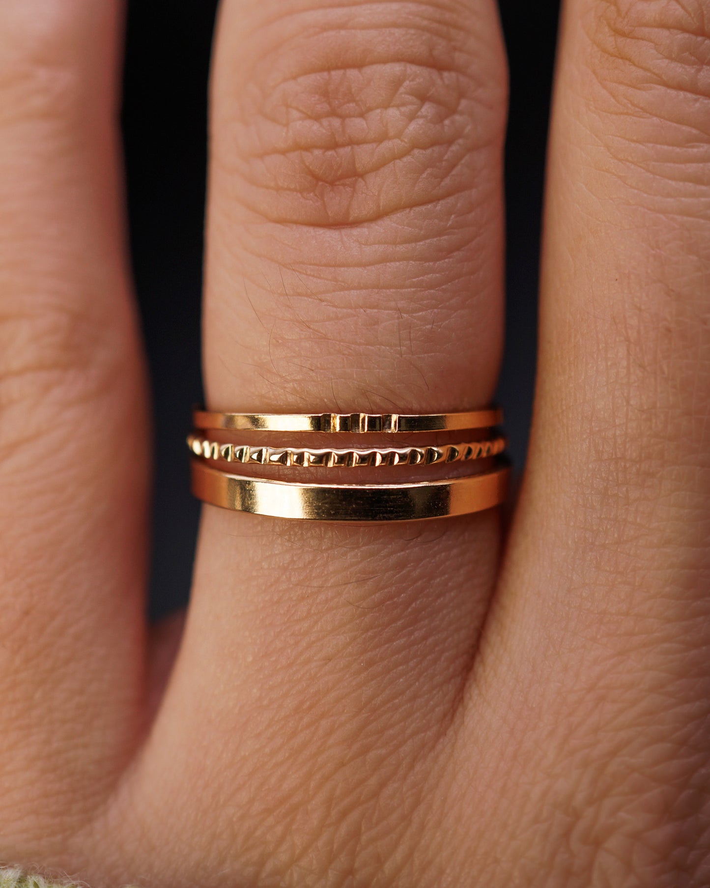 Mirror Square Lined Set of 3 Stacking Rings, Gold Fill, Rose Gold Fill or Sterling Silver
