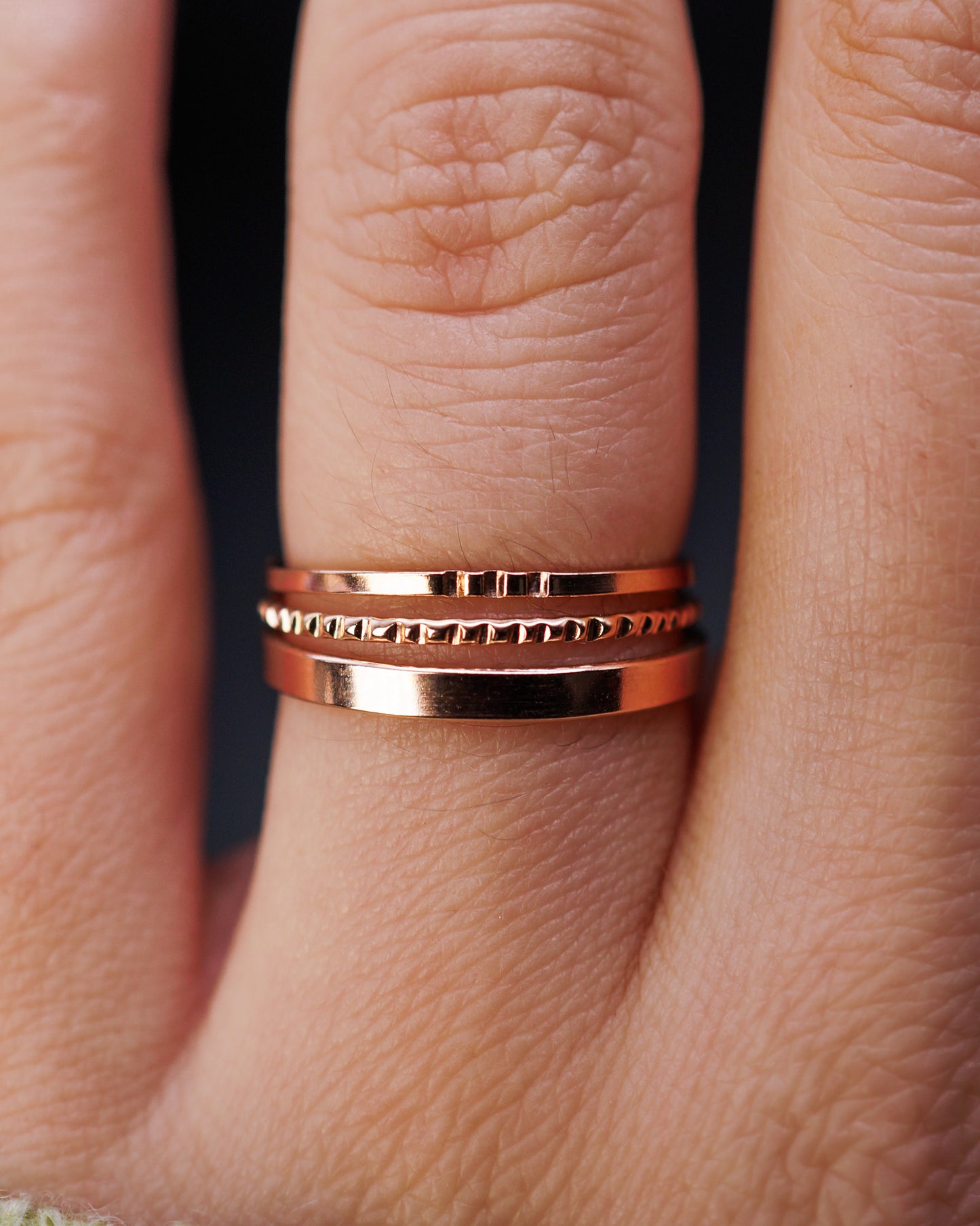 Mirror Square Lined Set of 3 Stacking Rings, Gold Fill, Rose Gold Fill or Sterling Silver