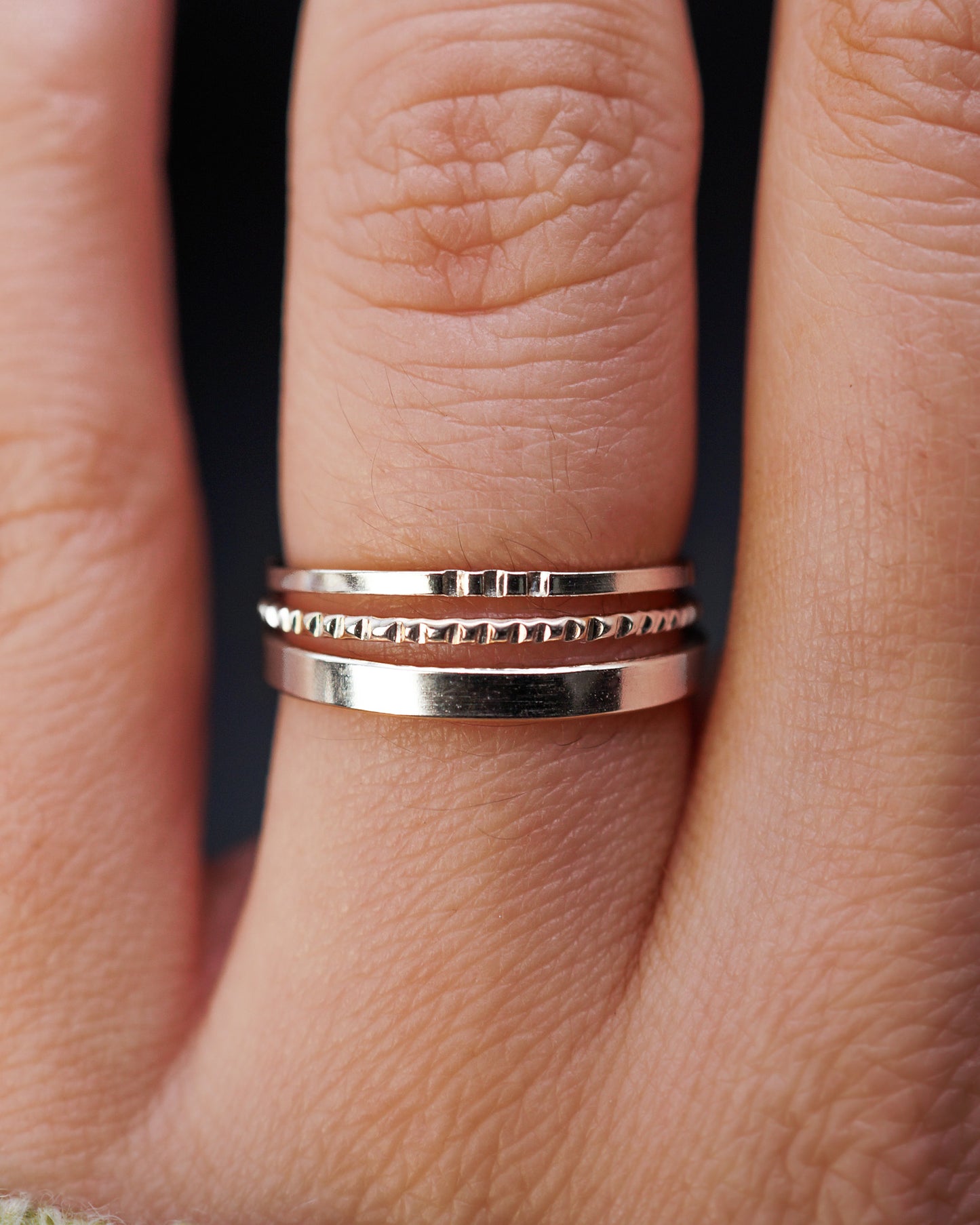 Mirror Square Lined Set of 3 Stacking Rings, Gold Fill, Rose Gold Fill or Sterling Silver