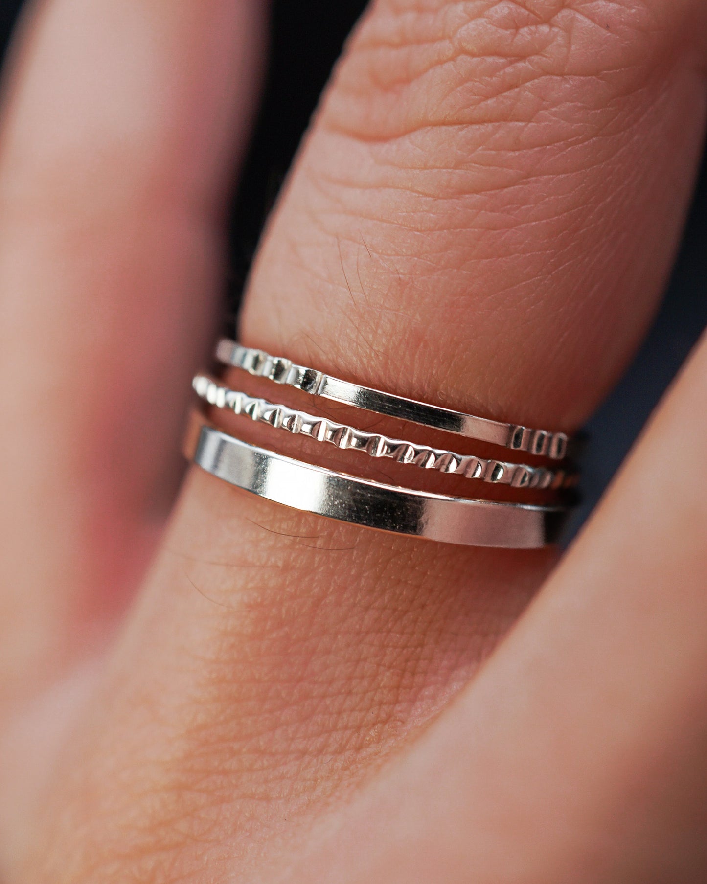 Mirror Square Lined Set of 3 Stacking Rings, Gold Fill, Rose Gold Fill or Sterling Silver