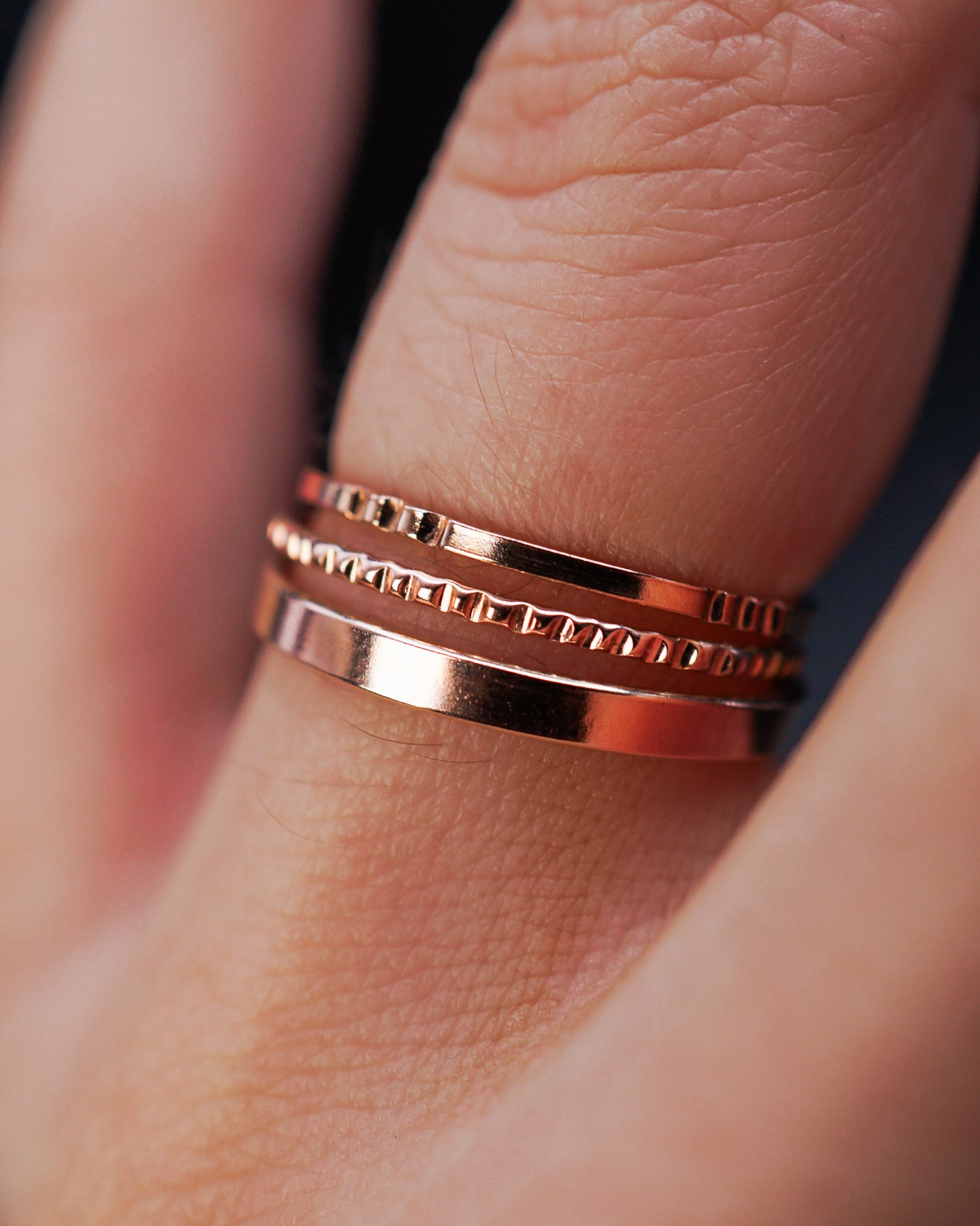 Mirror Square Lined Set of 3 Stacking Rings, Gold Fill, Rose Gold Fill or Sterling Silver