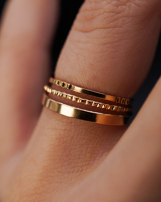 Mirror Square Lined Set of 3 Stacking Rings, Gold Fill, Rose Gold Fill or Sterling Silver