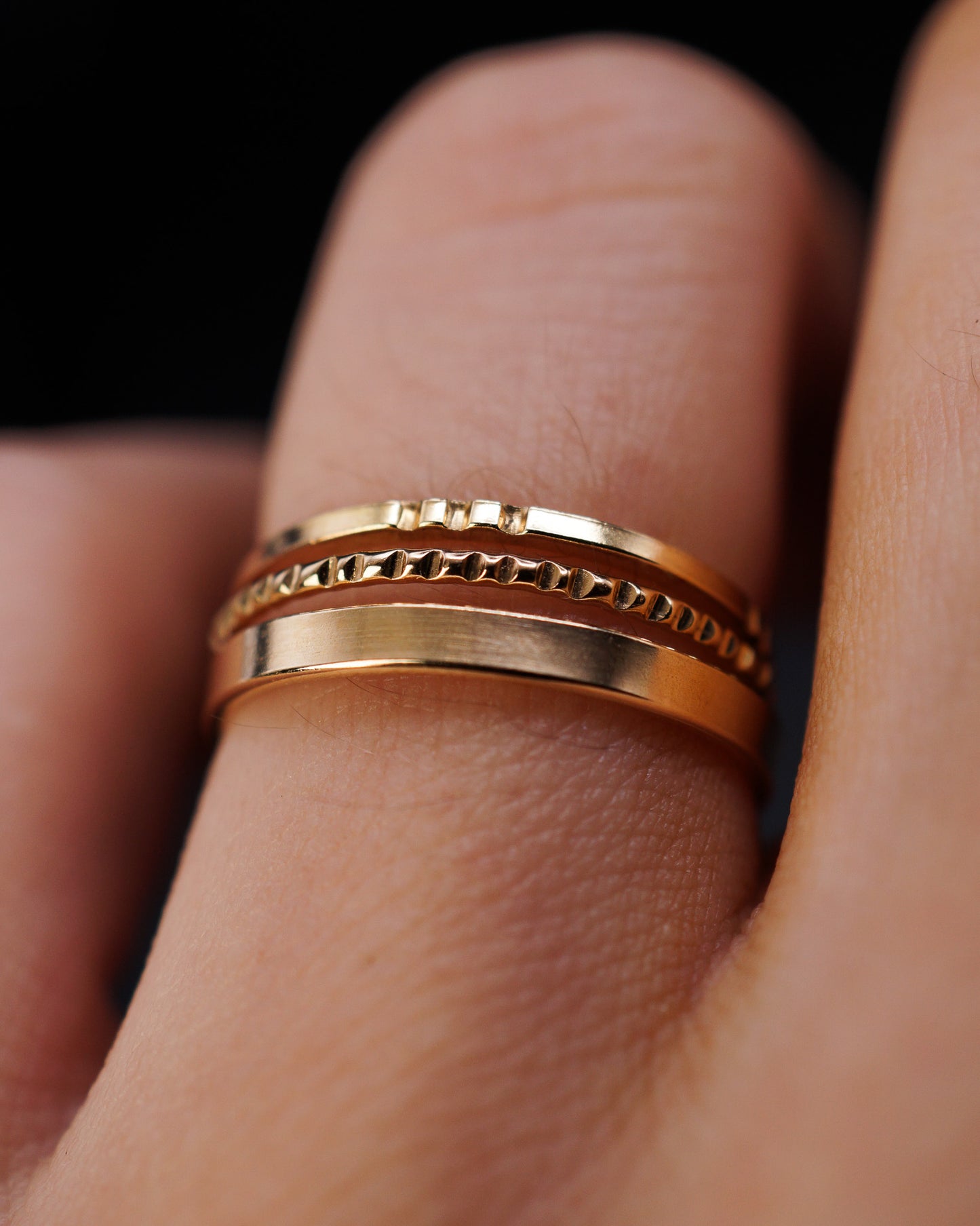 Mirror Square Lined Set of 3 Stacking Rings, Gold Fill, Rose Gold Fill or Sterling Silver