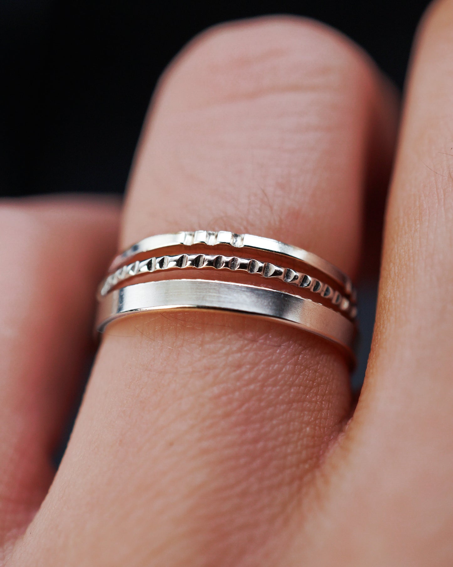 Mirror Square Lined Set of 3 Stacking Rings, Gold Fill, Rose Gold Fill or Sterling Silver