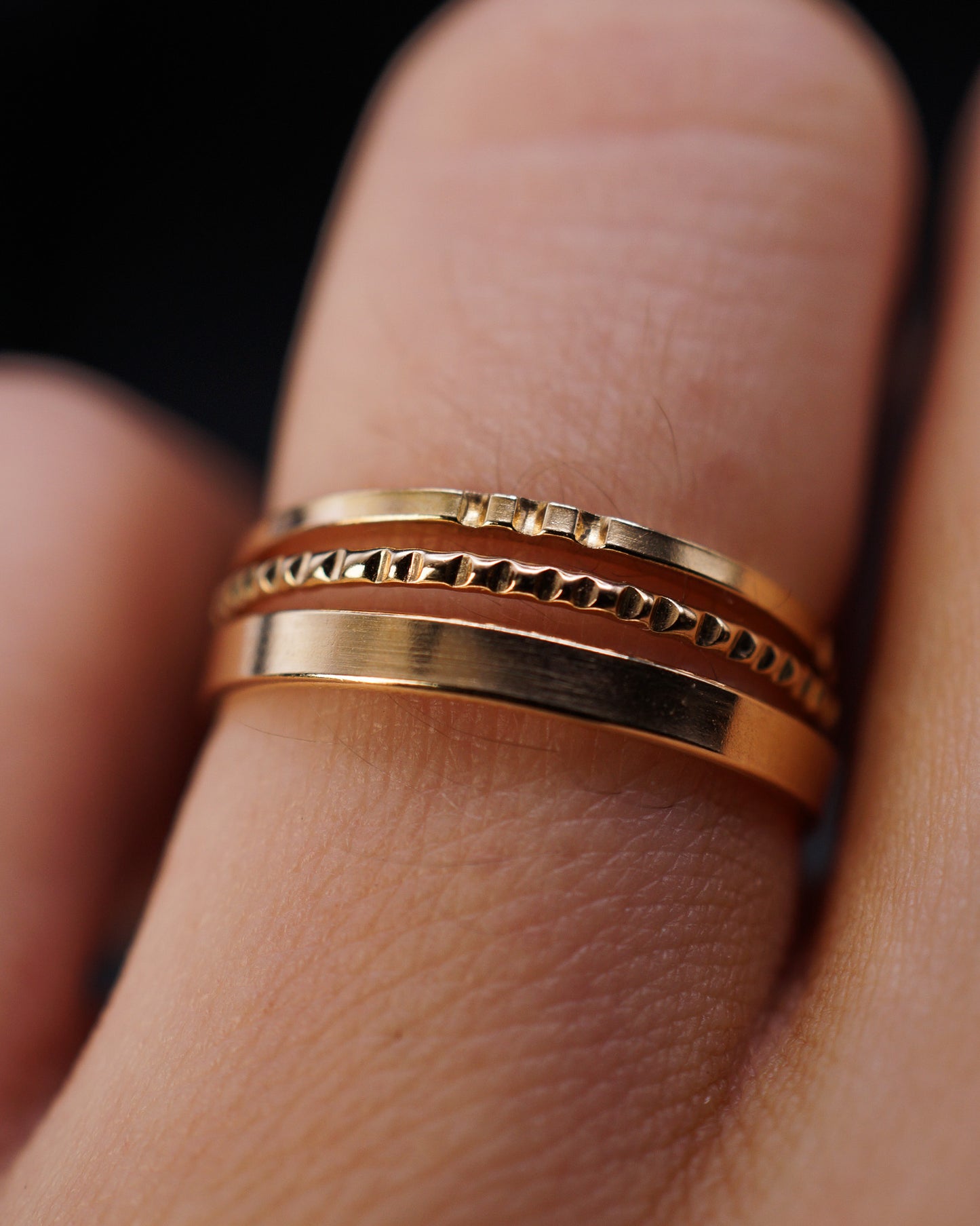 Mirror Square Lined Set of 3 Stacking Rings, Gold Fill, Rose Gold Fill or Sterling Silver