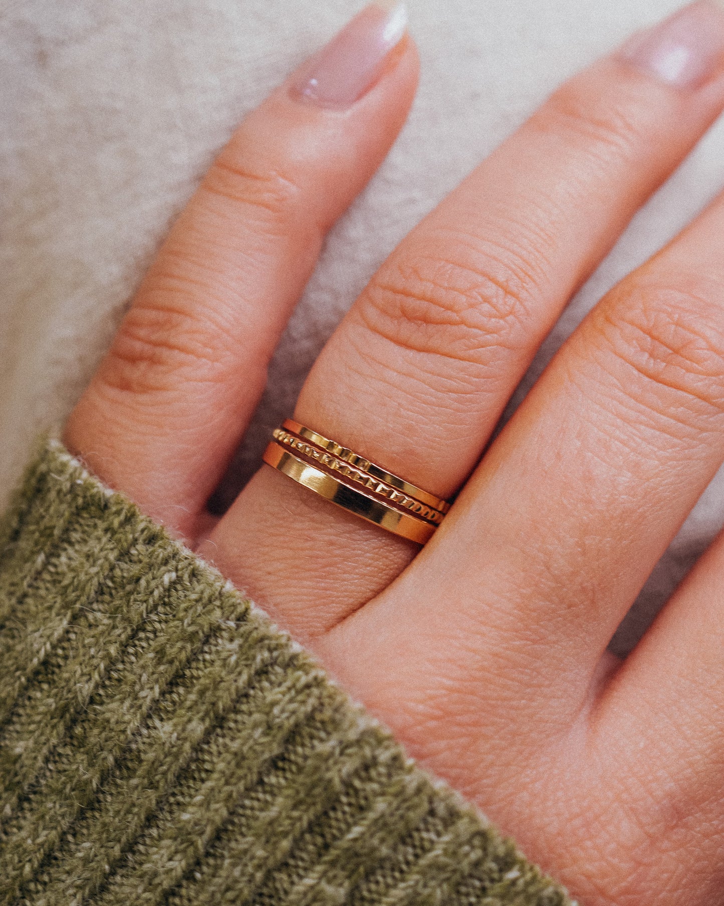 Mirror Square Lined Set of 3 Stacking Rings, Gold Fill, Rose Gold Fill or Sterling Silver