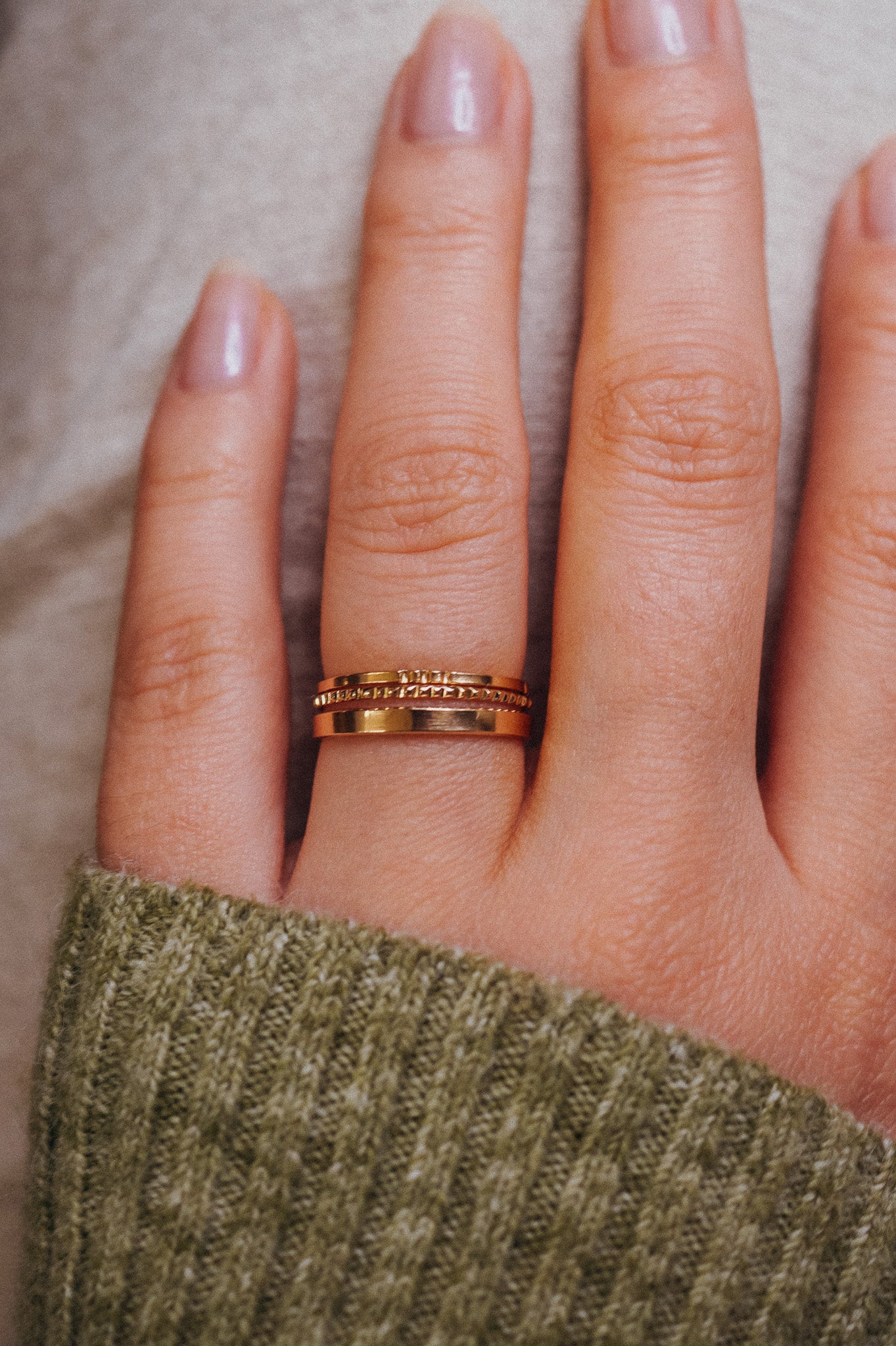 Mirror Square Lined Set of 3 Stacking Rings, Gold Fill, Rose Gold Fill or Sterling Silver