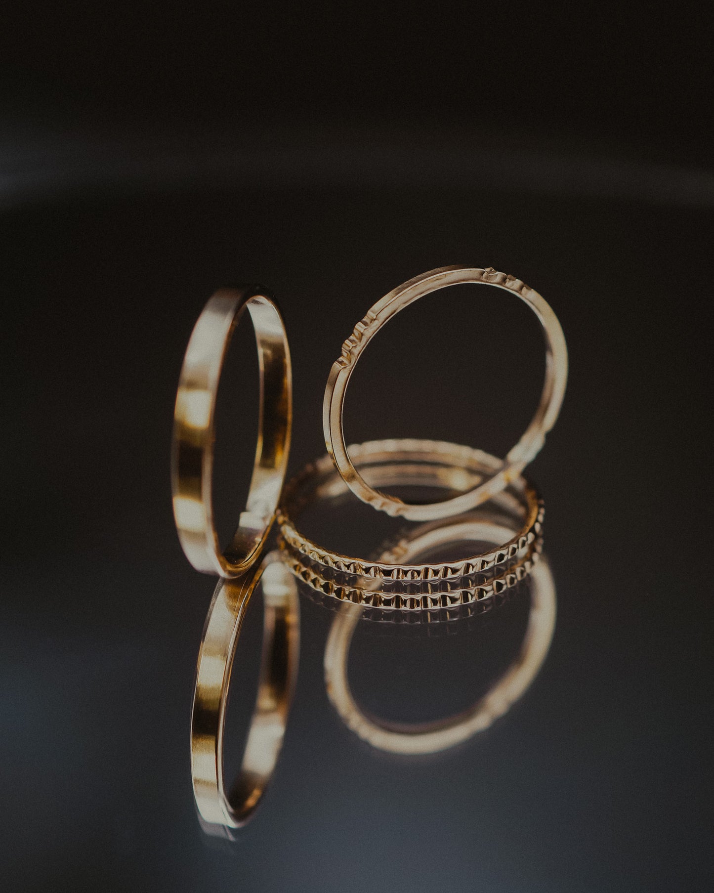 Mirror Square Lined Set of 3 Stacking Rings, Gold Fill, Rose Gold Fill or Sterling Silver