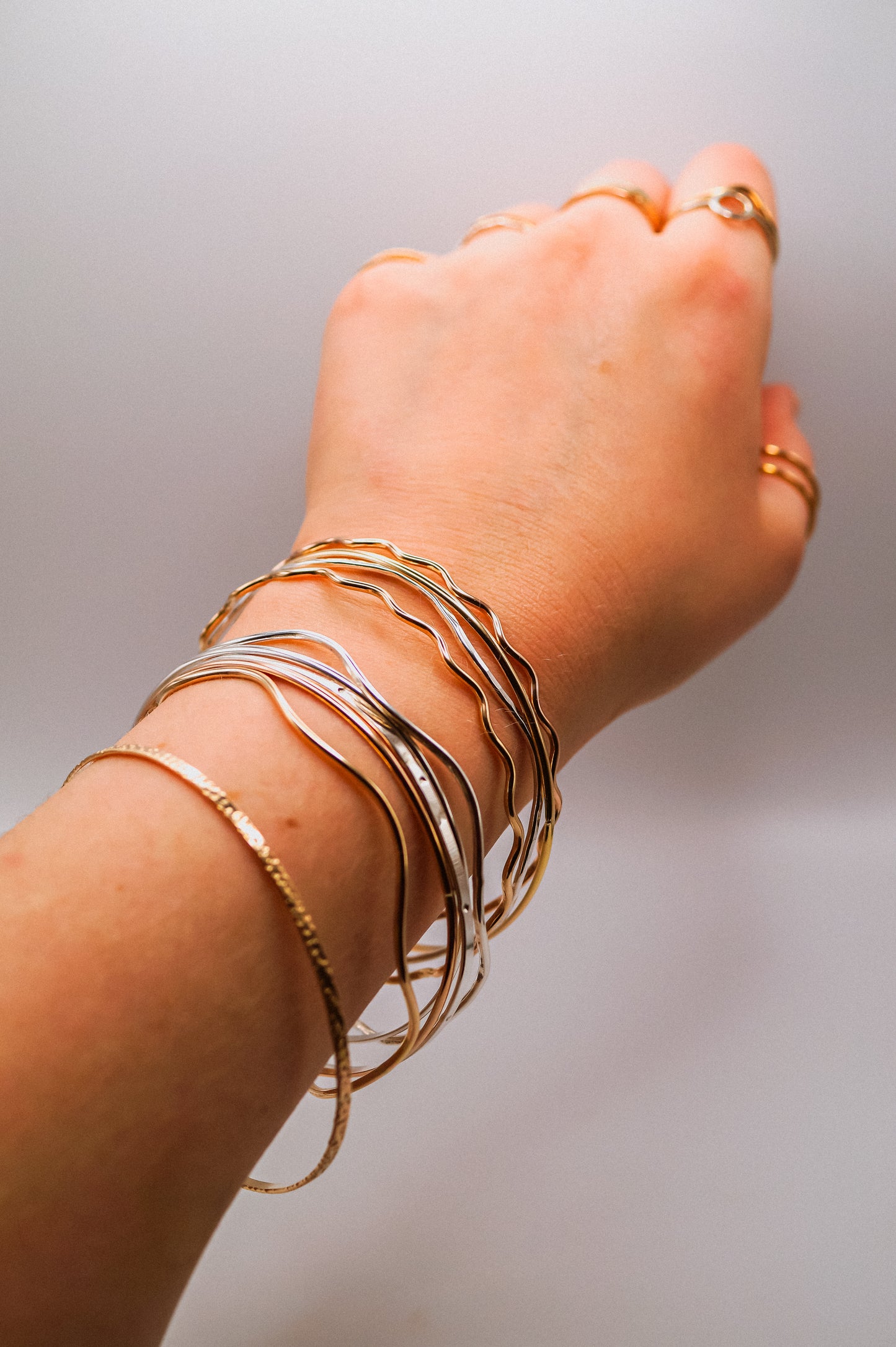 Squiggle Bangle Bracelet, Gold Fill, Rose Gold Fill or Sterling Silver