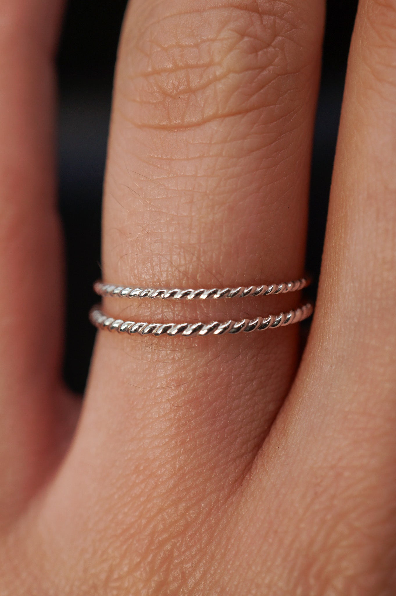 Thick & Thin Twist Set of 2 Stacking Rings in Gold Fill, Rose Gold Fill or Sterling Silver