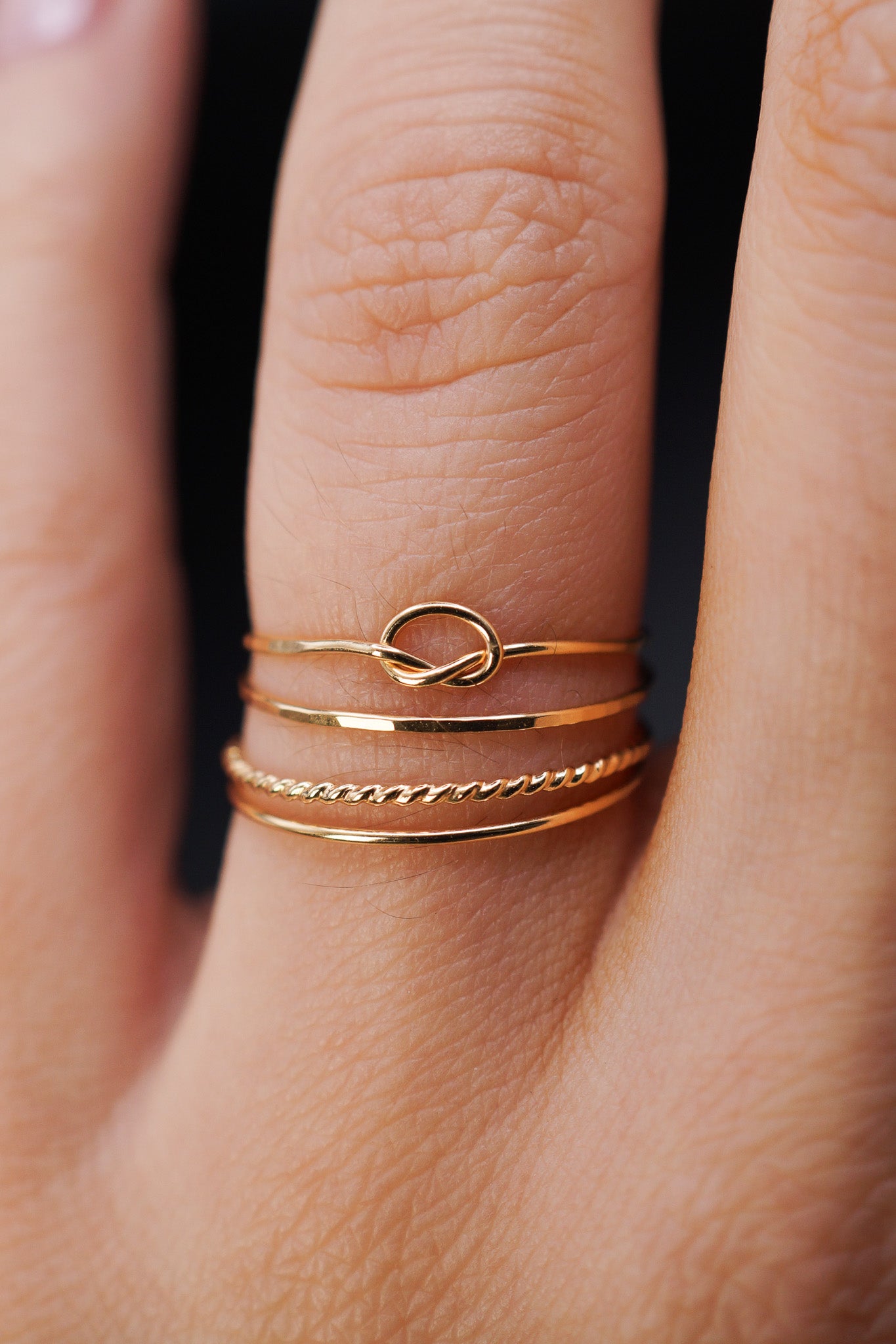 Open Knot & Twist Set of 4 Stacking Rings, Gold Fill, Rose Gold Fill or Sterling Silver
