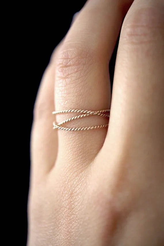 Twist Wraparound Ring, Solid 14K Rose Gold