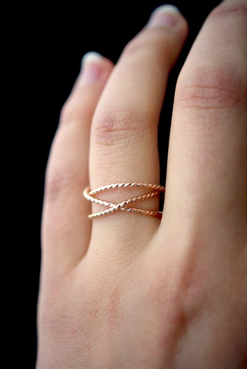 Twist Wraparound Ring, Solid 14K Rose Gold