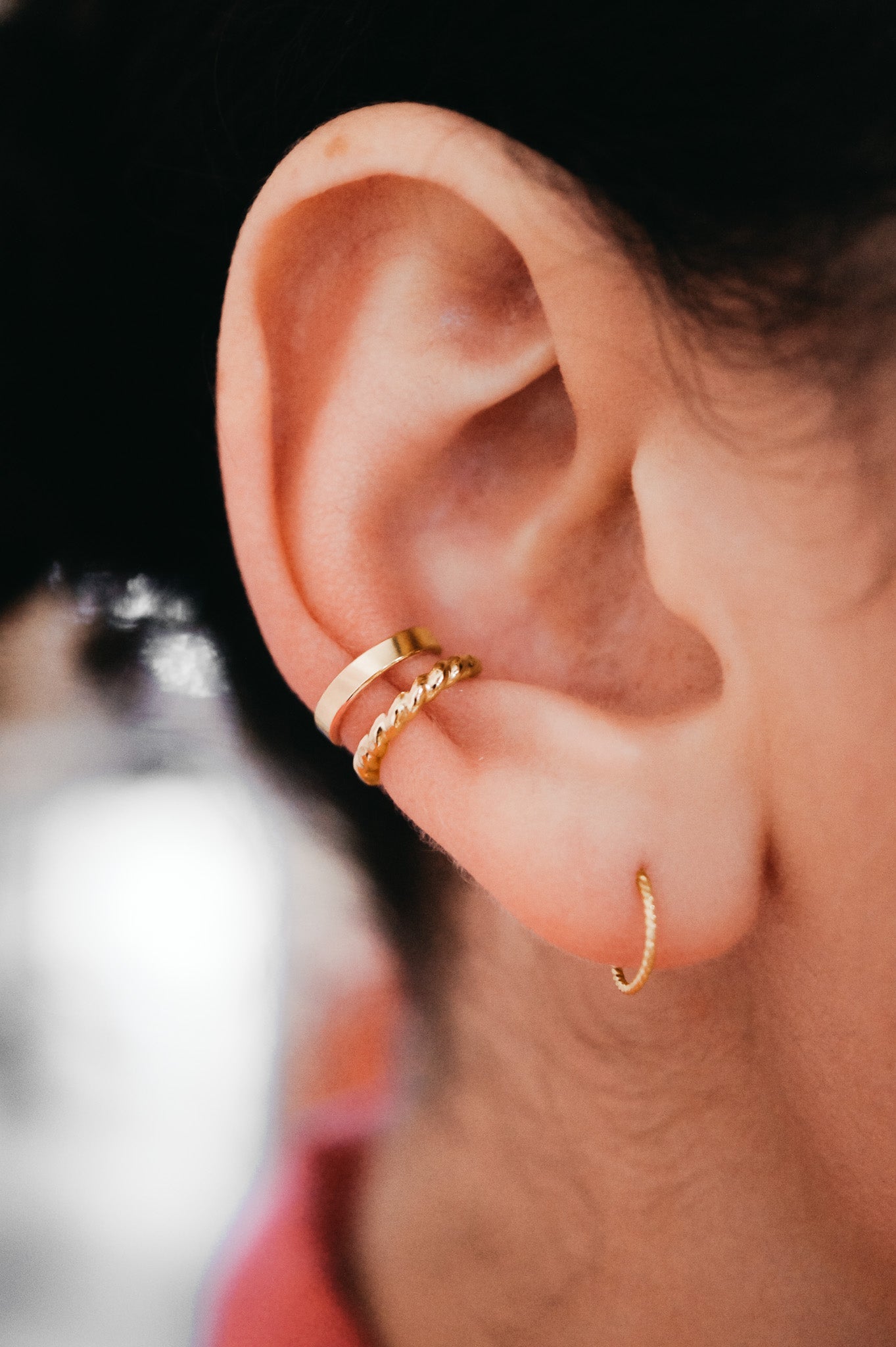 Twist Huggie Hoop Earring in Solid 14K Gold