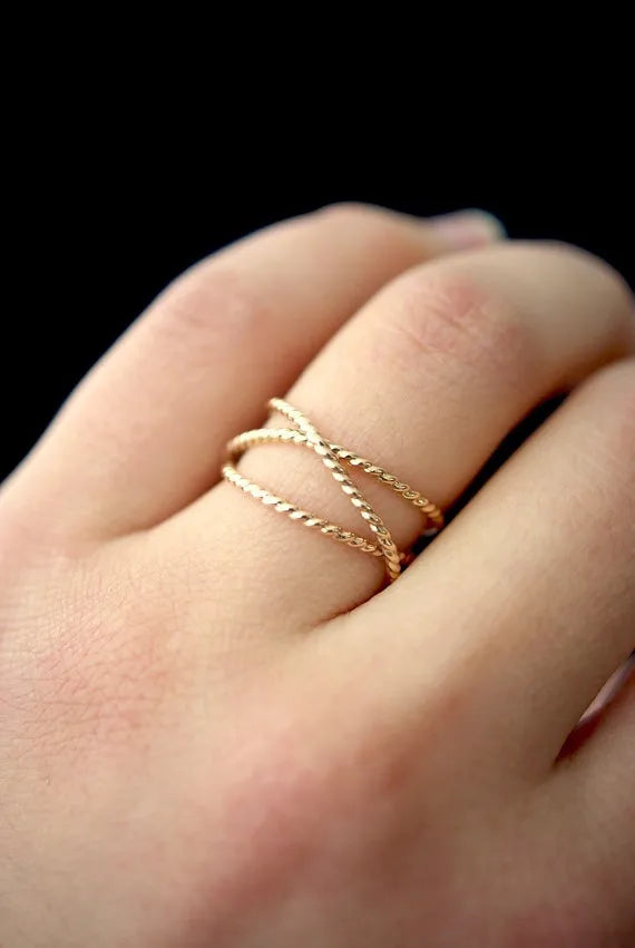 Twist Wraparound Ring, Solid 14K Gold