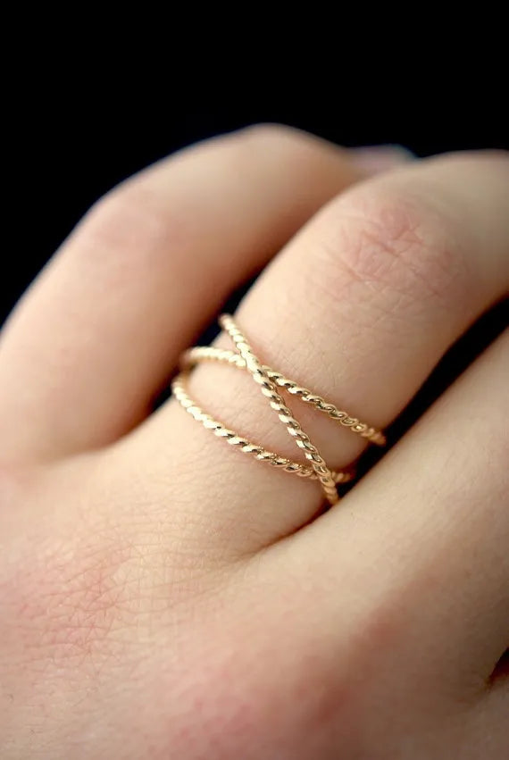 Twist Wraparound Ring, Solid 14K Gold