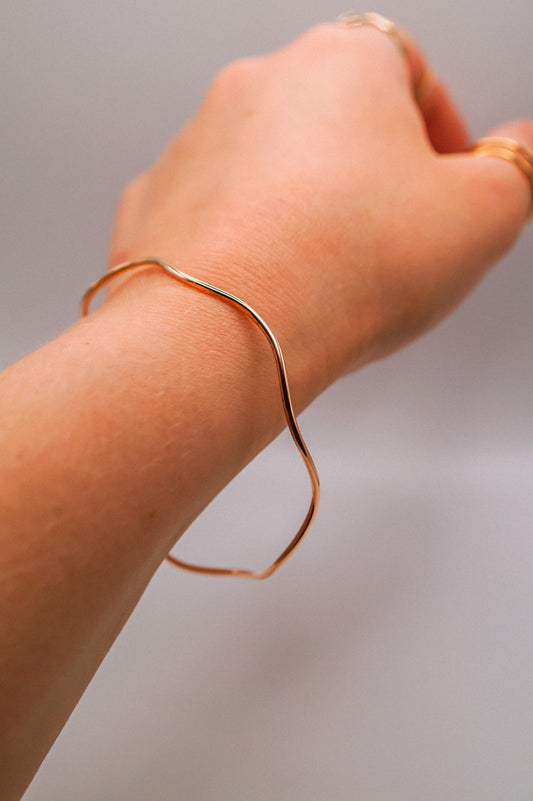 Wave Bangle Bracelet, Gold Fill, Rose Gold Fill or Sterling Silver