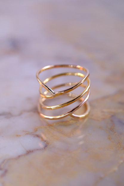 Large Curved Wraparound Ring, 14K Rose Gold Fill